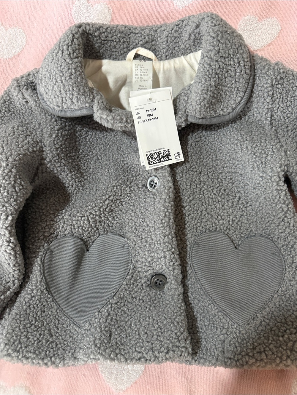 H&M Kids Gray Sherpa Jacket with Heart Pockets